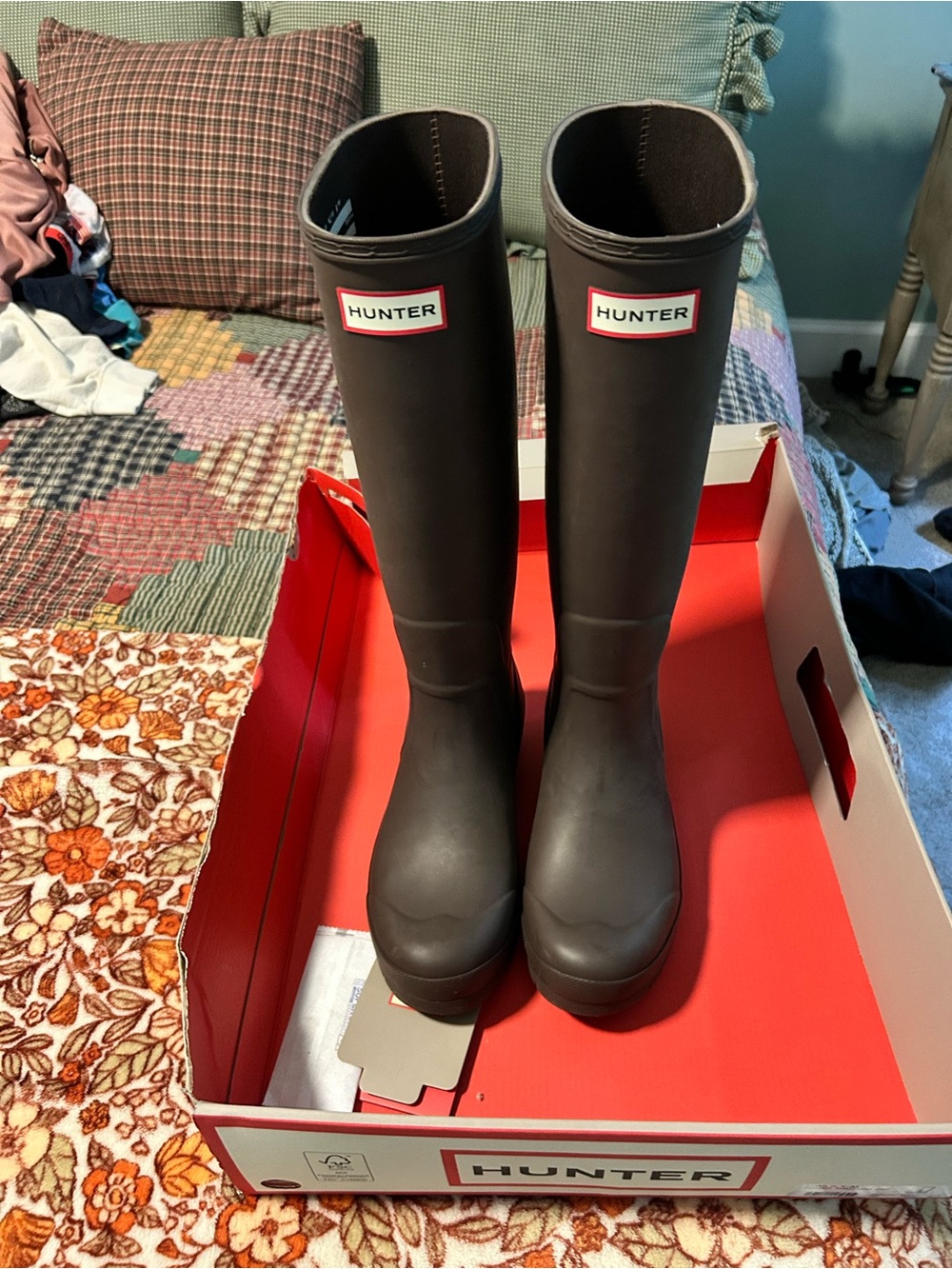 Hunter Tall Waterproof Rain Boots in Dark Brown